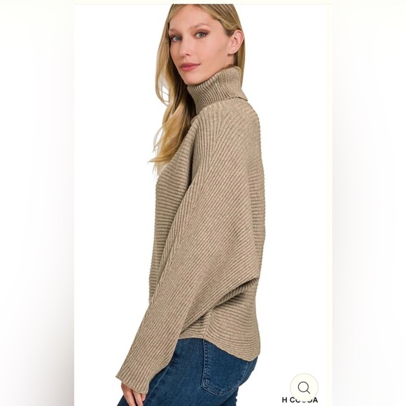 Zenana Outfitters Tan Cowl Neck Sweater with Ribbed Knit - Picture 3 of 9